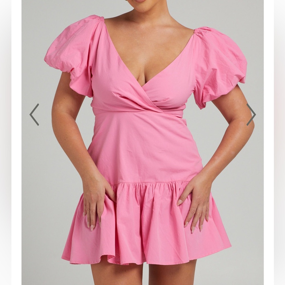 Showpo Bright Pink Brighton Puff Sleeve Mini Dress
